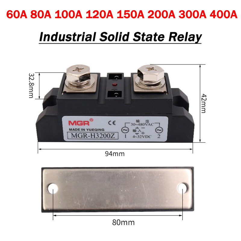 60A-400A SSR Industrial Solid State Relay Module DC Control AC 4-32CDC 30-480VAC