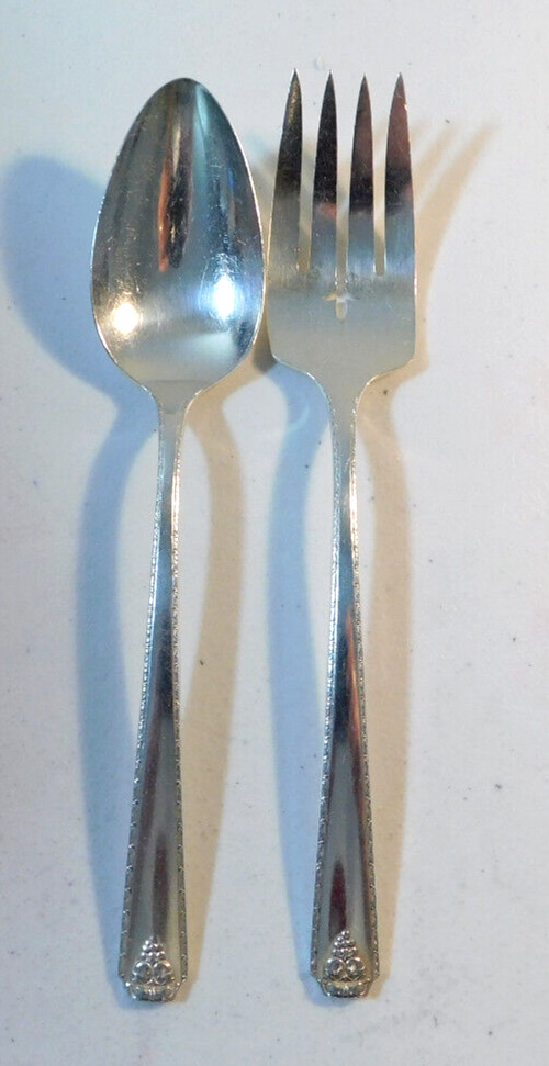 PRESTIGE "BORDEAUX" PATTERN SILVERPLATE SERVING SPOON & FORK SET NO MONOGRAMS