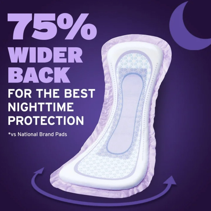 Poise Overnight Incontinence & Postpartum Pads8 Drop Extra Coverage, 72 Count