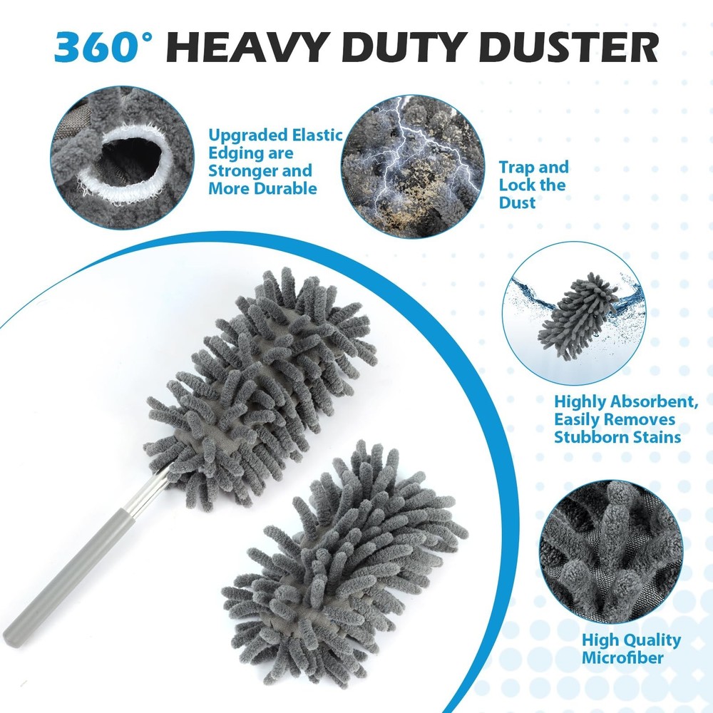 12 Pack High Duster with Extension Pole, Reusable & Washable Feather Duster, ...
