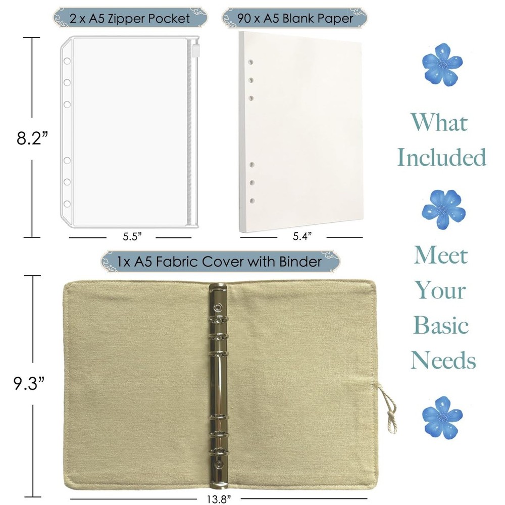 A5 Binder, 6 Ring Binder, Refillable Journal, Butterfly Notebook, Embroidered...