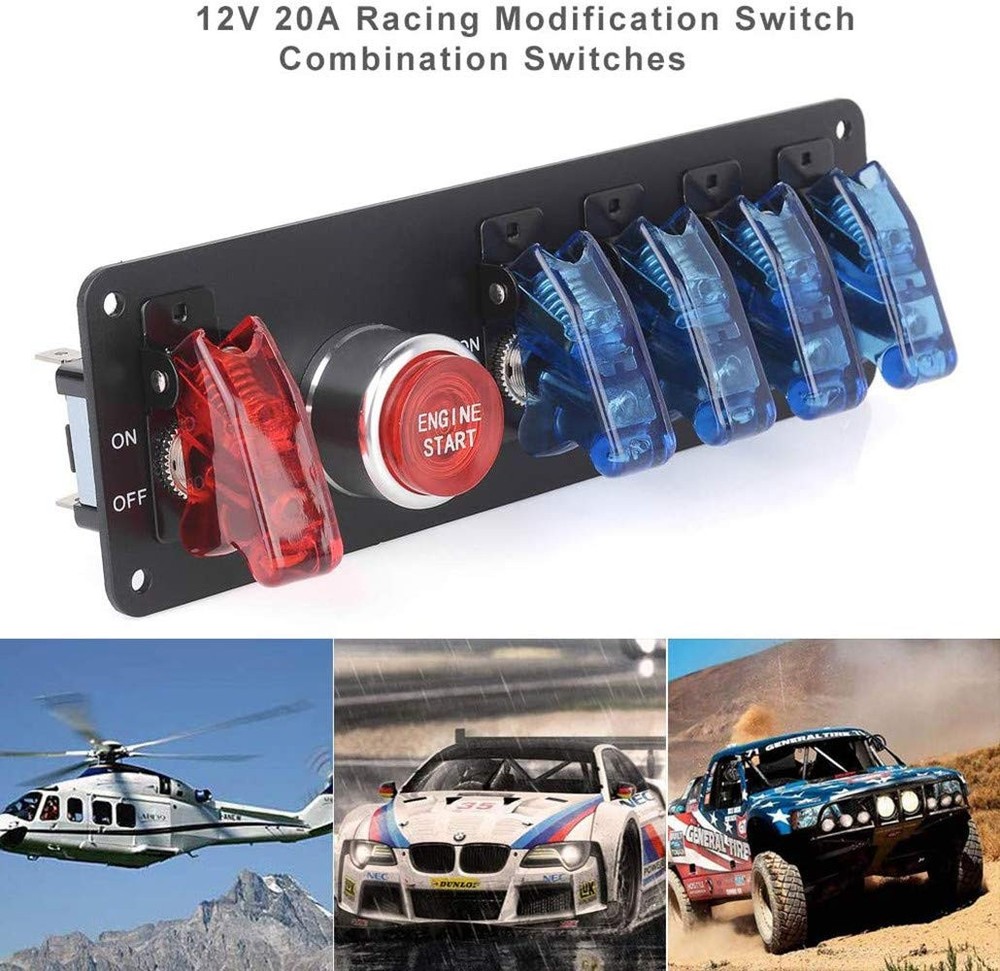 DC12V Flip-Up Ignition Switch Panel 5 in 1 Car Engine Start Push Button LED T...