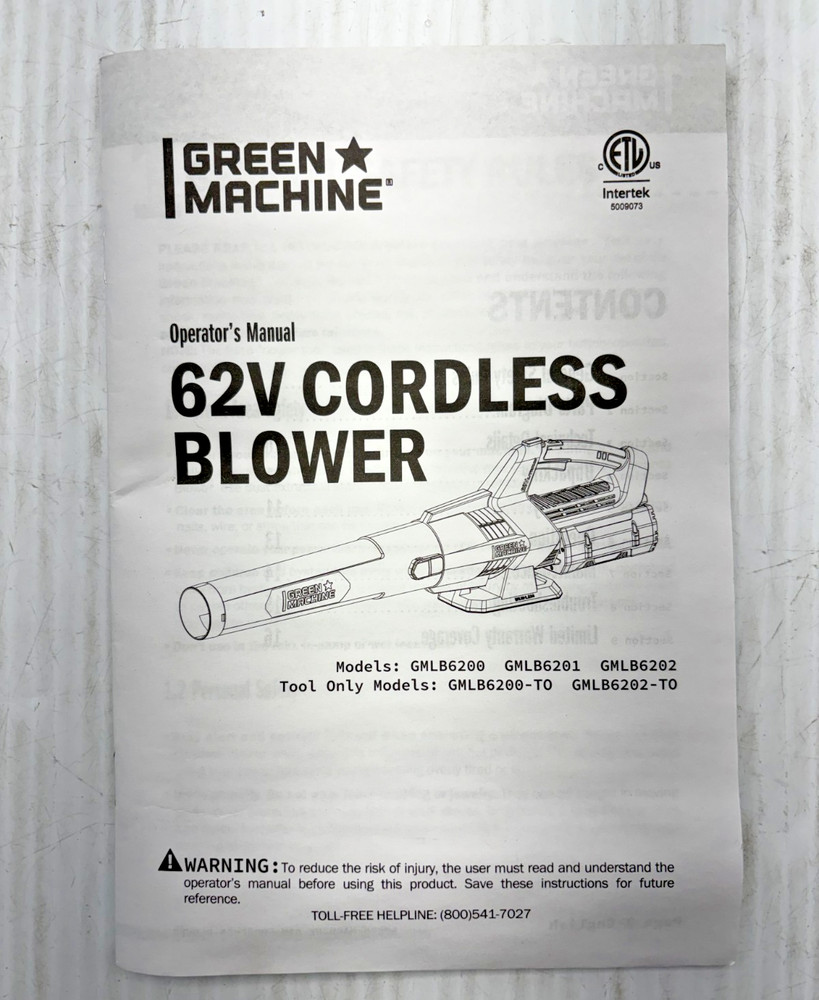 Green Machine 600 CFM Blower *Tool Only*