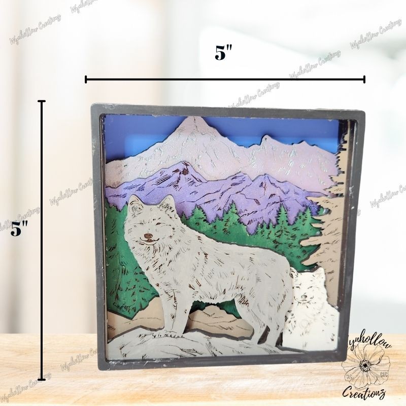 Wolf With Mountain Scene Wood Layer