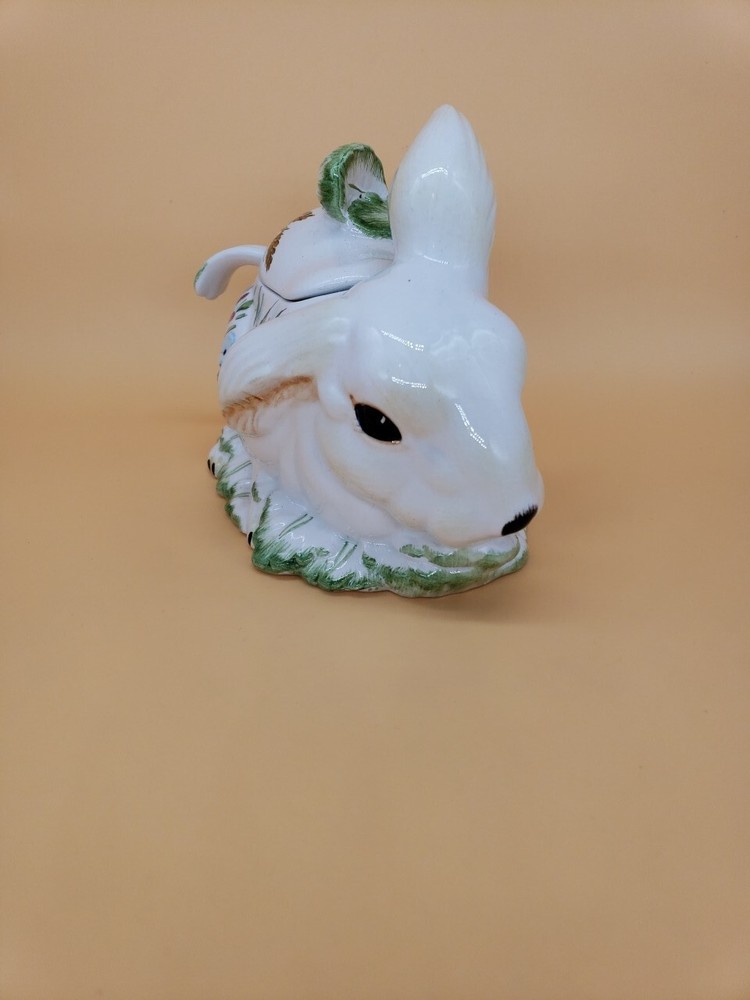 Italian Rabbit Ceramic Bunny Covered Dish With Spoon