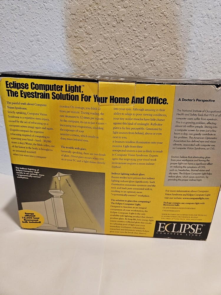 Vintage ECLIPSE COMPUTER LIGHT Glare & Eyestrain •Ergonomic •Easy to Mount