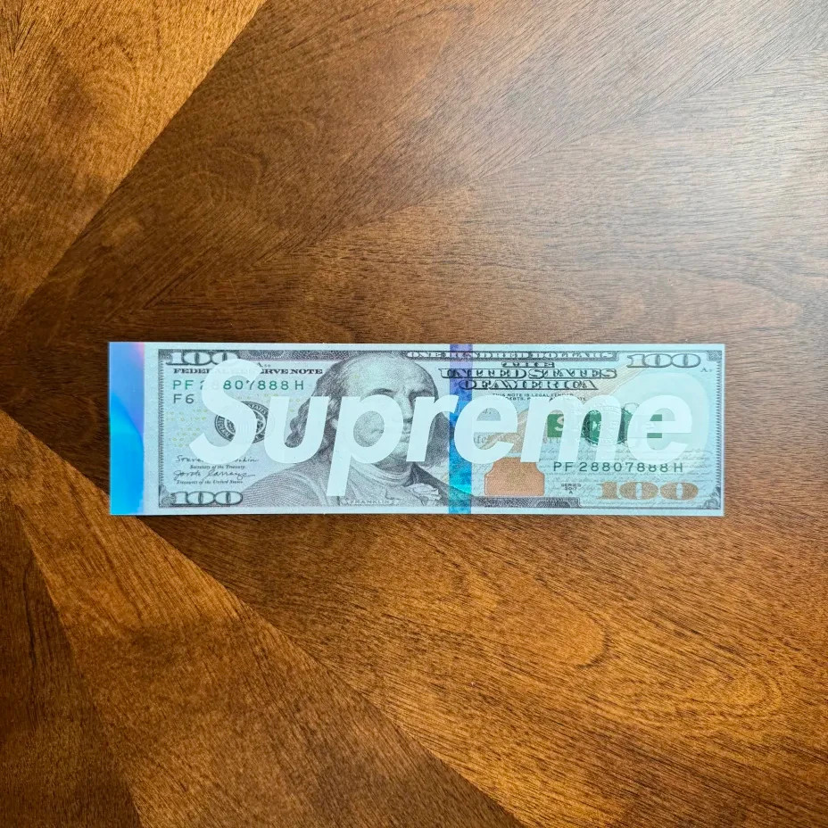 Supreme Money Ben Franklin 100 Dollar Bill Holographic Box Logo Sticker FW25