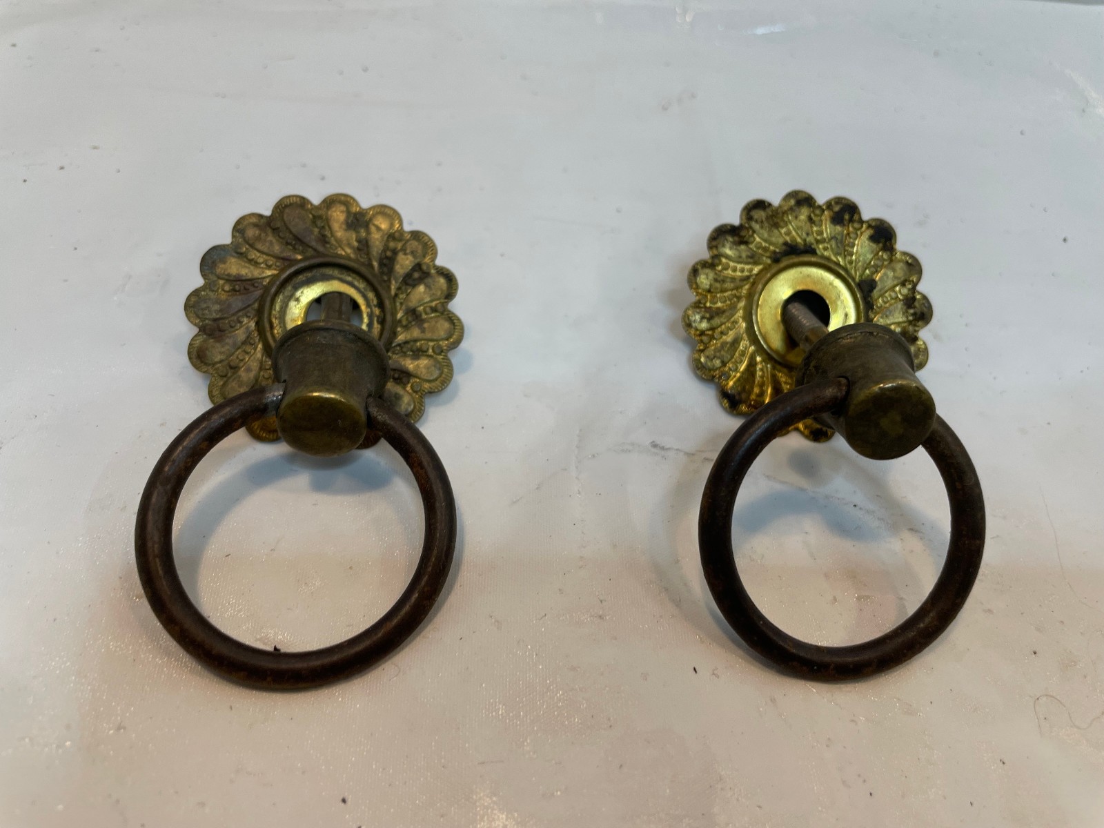Antique Ornate Brass Victorian Antique Drawer Pulls Cabinet Handles - Lot of 2