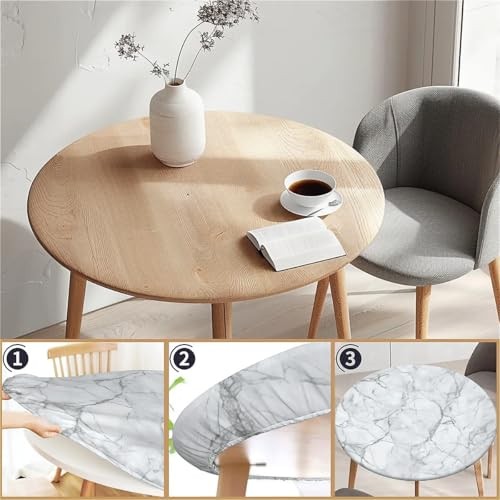 Round Fitted Tablecloth with Elastic Edge Design Table Cover 48" (Round) Marble