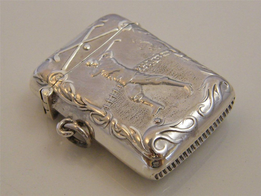 EMBOSSED STERLING SILVER GOLFING VESTA CASE