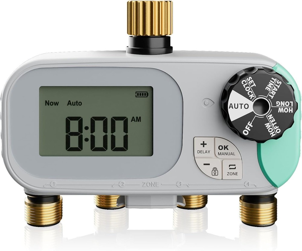 4 Zone Water Timer, Programmable Sprinkler Timer for Garden Hose with Rain Delay