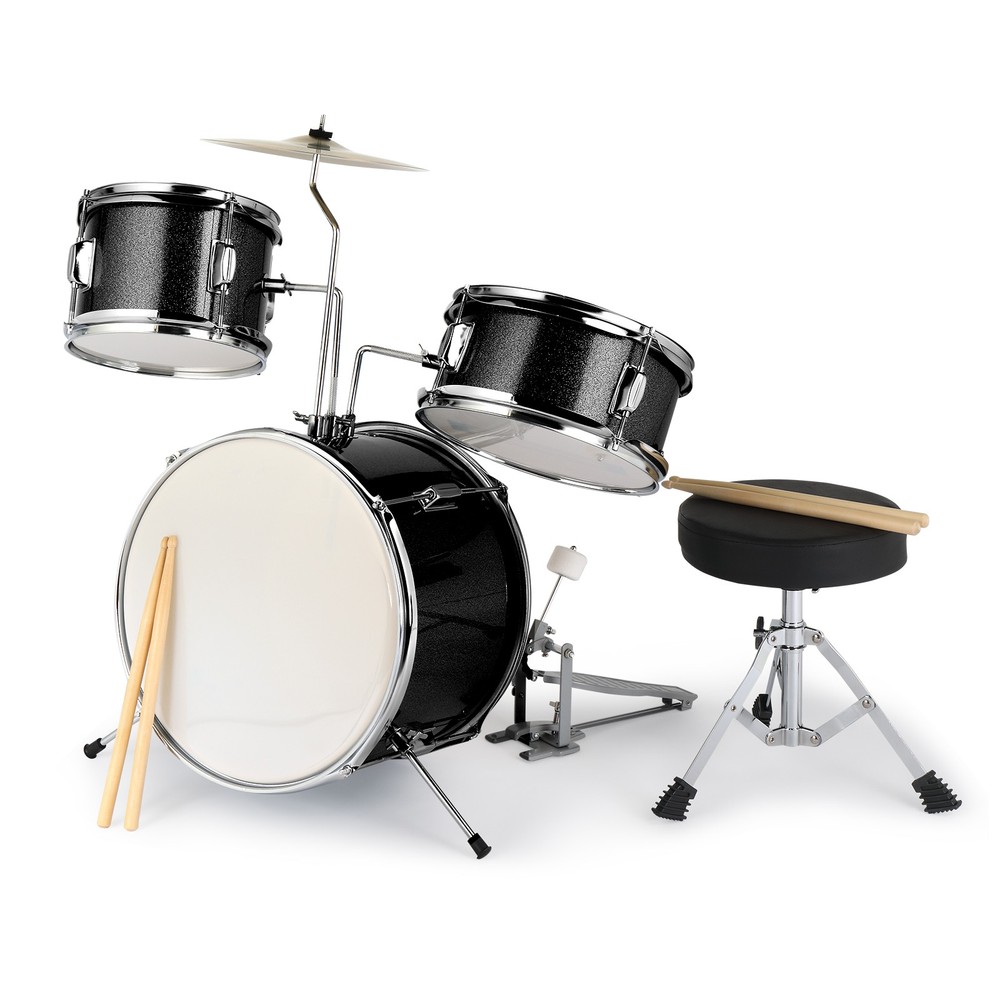 3-Piece Complete Junior Drum Set Beginner Kit w/ Adjustable Throne Cymbal Pedal