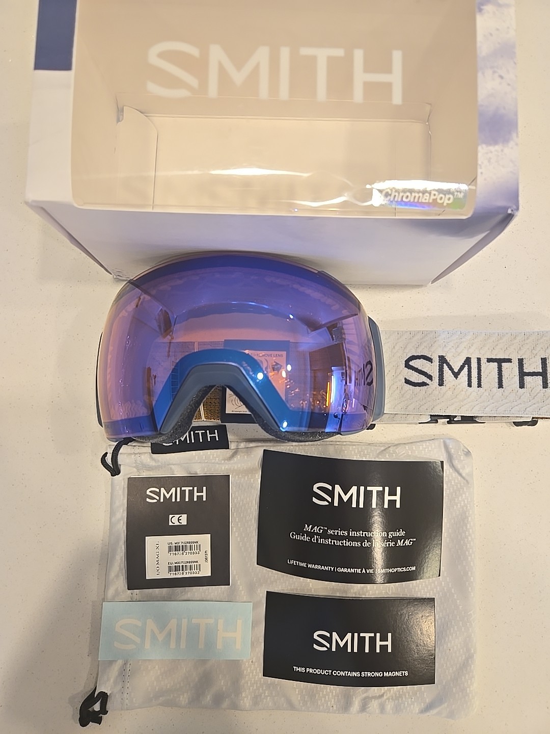 New Smith I/O XL Mag French Navy Mod Goggle Chromapop Storm Rose Flash Lens
