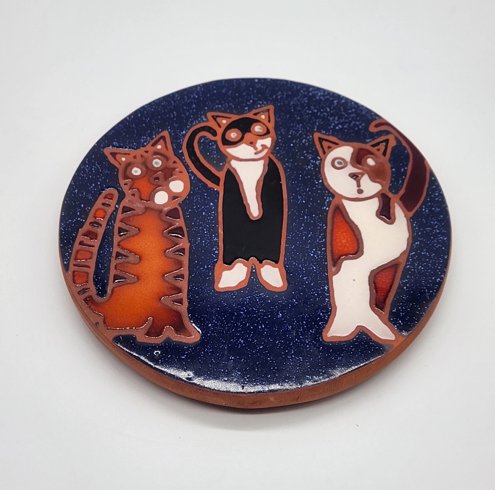 Nine Hills Studio Ceramic Painted Glazed Cat Clay Trivet 6"