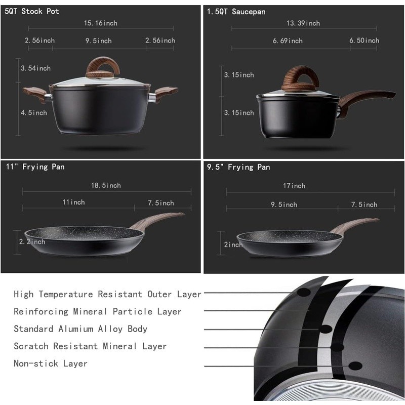Nonstick Ceramic Cookware Set Safe Pots Pans Efficient Cooking Durable Kitchen