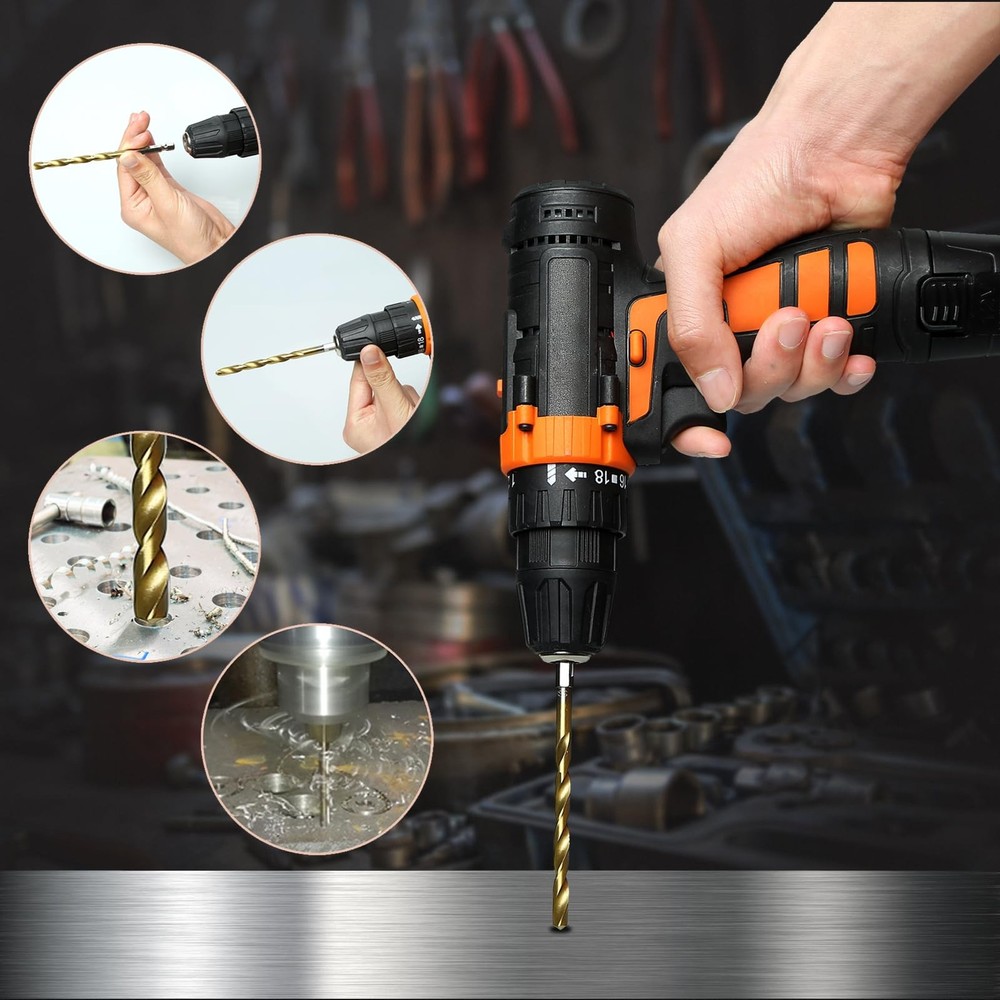 Hex Shank Drill Bit Set, 19Pcs Titanium Twist for Sheet Metal,...