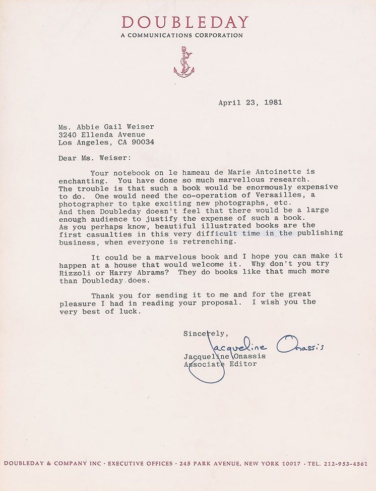 JACKIE KENNEDY JSA SIGNED LETTER RE: VERSAILLES/ JOHN F. KENNEDY WIFE/ AUTOGRAPH