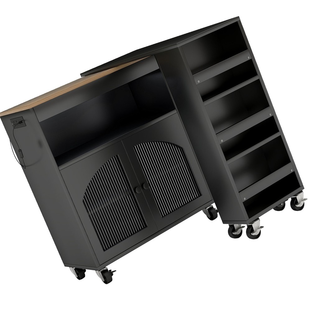 Rolling Kitchen Island Table With LED Light Power Outlets For Kitchen SSNI