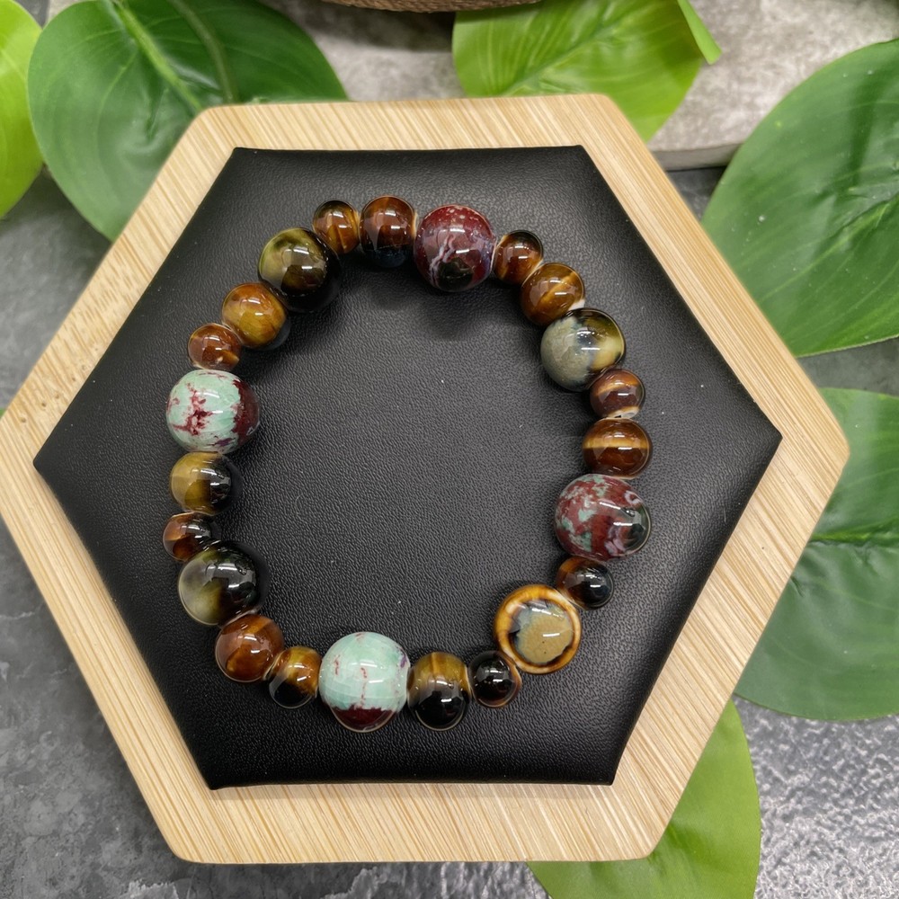 Handmade Ceramic Bead Beaded Stackable 6” Plus Stretch Bracelet New B12