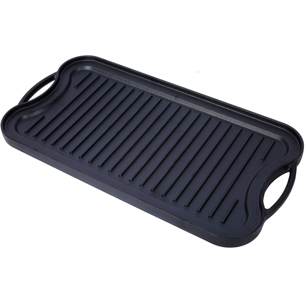 Pre-Seasoned Cast Iron Reversible Grill Griddle Black Rectangular Dual Sided