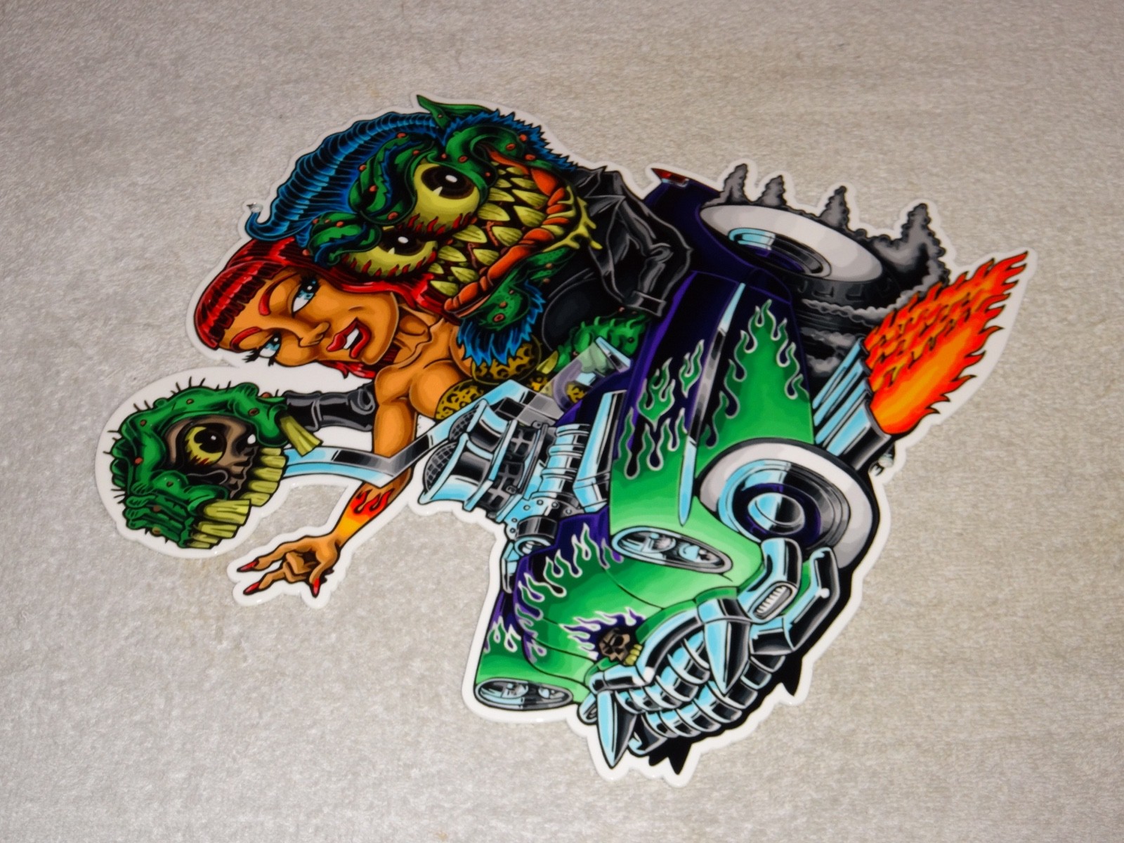 VINTAGE RATFINK DRIVES CAR W/ WOMAN MONSTER 12" METAL GASOLINE OIL RAT FINK SIGN