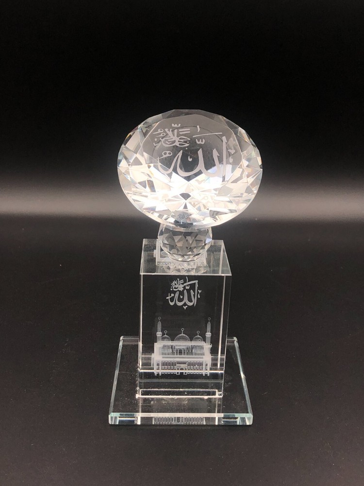 Hand Cut Allah Islamic Crystal religious Gift With Box