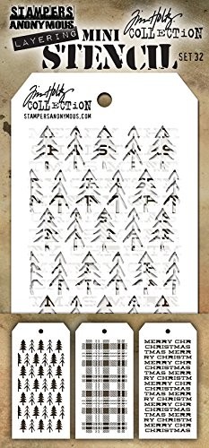 MST032 Tim Holtz Mini Layered Stencil Set 3/Pkg-Set #32