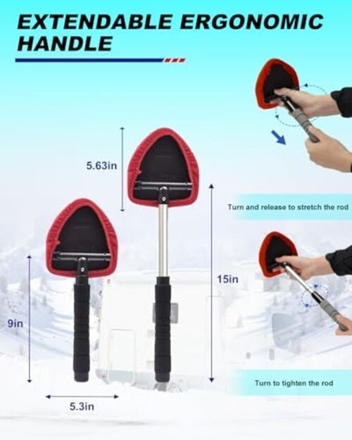 Windshield Cleaning Tool, Car Cleaner Tool with Inside Extendable Handle, Red