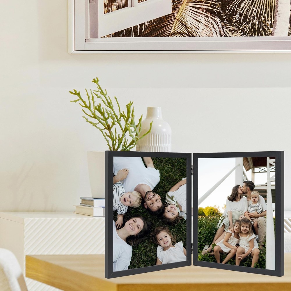 Double 8x10 Picture Frame Hinged Folding Vertical Stand for Tabletop Display,...