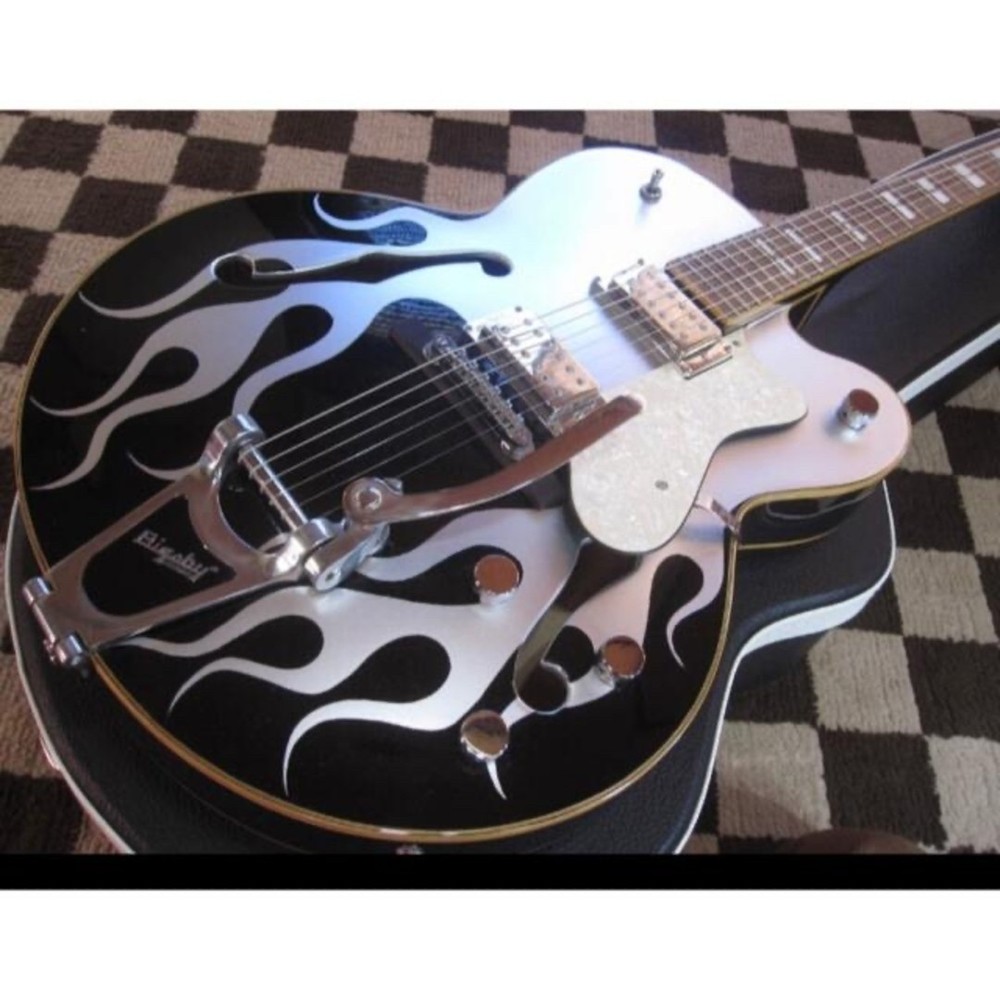 SPARROW GUITARS Full Aco Fire Pattern Bigsby Silver
