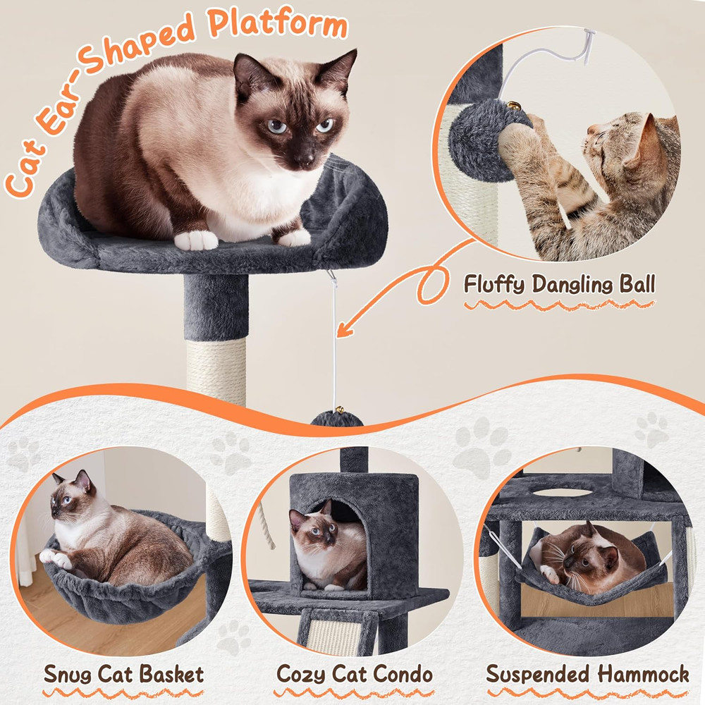 Deluxe 63.5" Multi-Level Cat Tree with Hammock & Scratching Posts for Cats