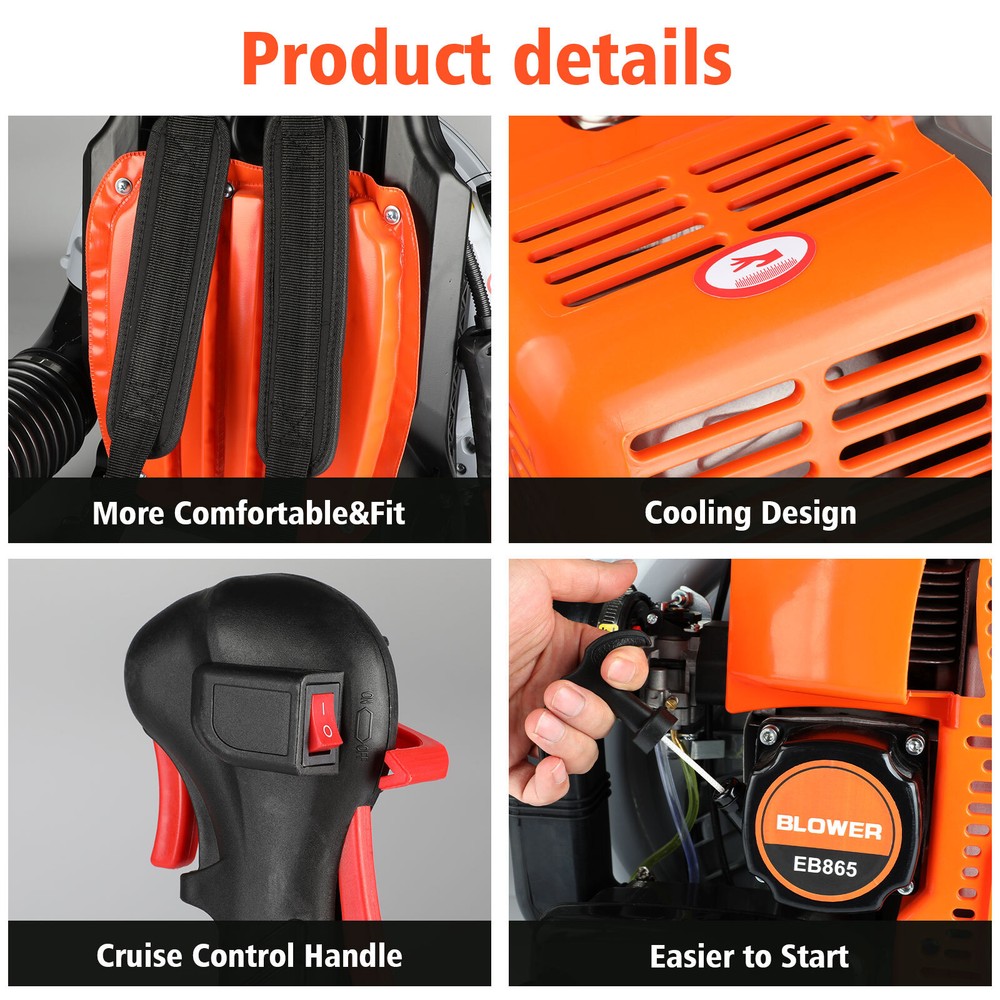 ✅Upgraded 63CC Backpack Gas Powered Leaf Blower 2-Stroke Commercial Grass Blower