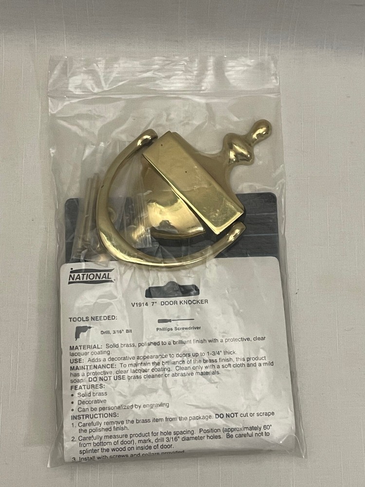 Large 7" Solid Brass Door Knocker National NOS in Package