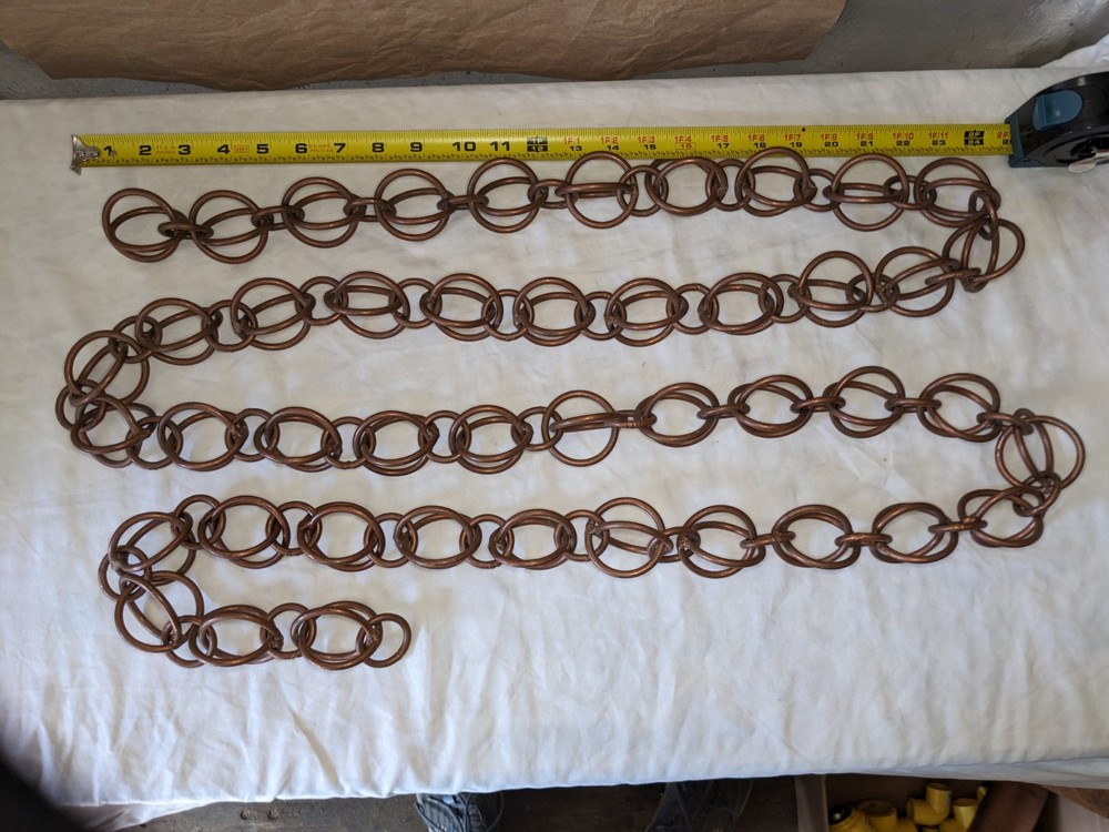 NOS Solid Copper Rain Chain 9 Ft 108" 3D Sphere Globe Orb Link Shelf Patina