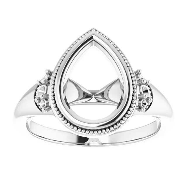 925 Sterling Silver Semi Mount Ring Setting Pear 12x10mm Blank Ring Mounting