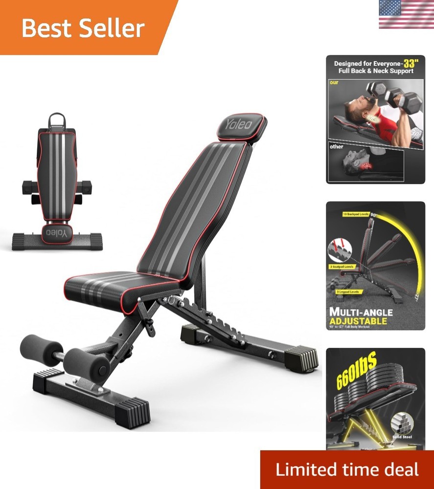 Adjustable Weight Bench, 660LB Foldable Workout Bench with Extended Head/Neck...