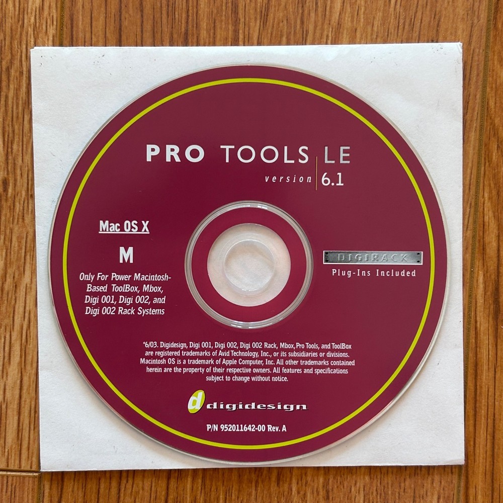 Pro Tools LE Version 6.1 Install Disk For Mac OS X Macintosh Digidesign 002 001