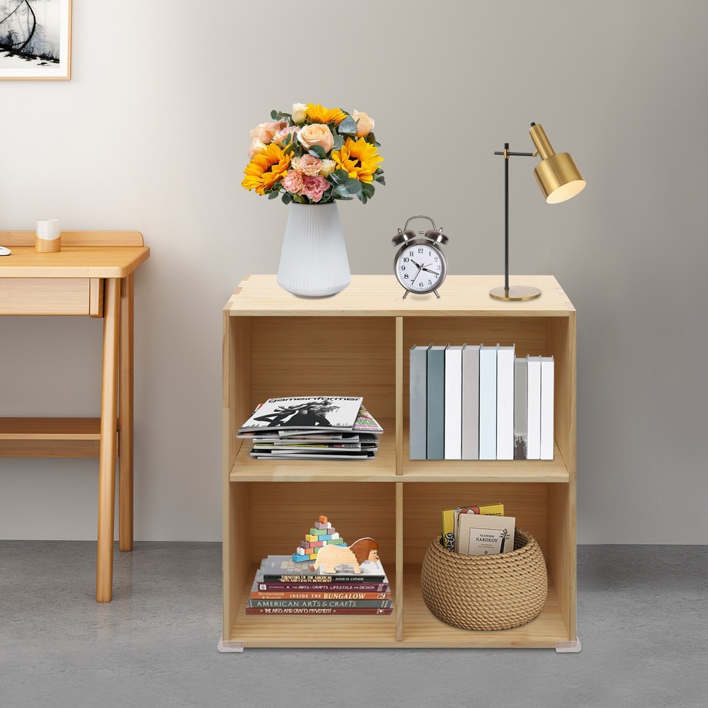 2 Tier Solid Wooden Bookcase Cube Organizer Freestanding Shelves Display Cabinet
