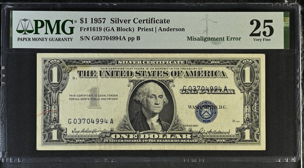 PMG25 1957 1$ MISALIGNMENT ERROR WITH RED REJECTION MARK 4994A