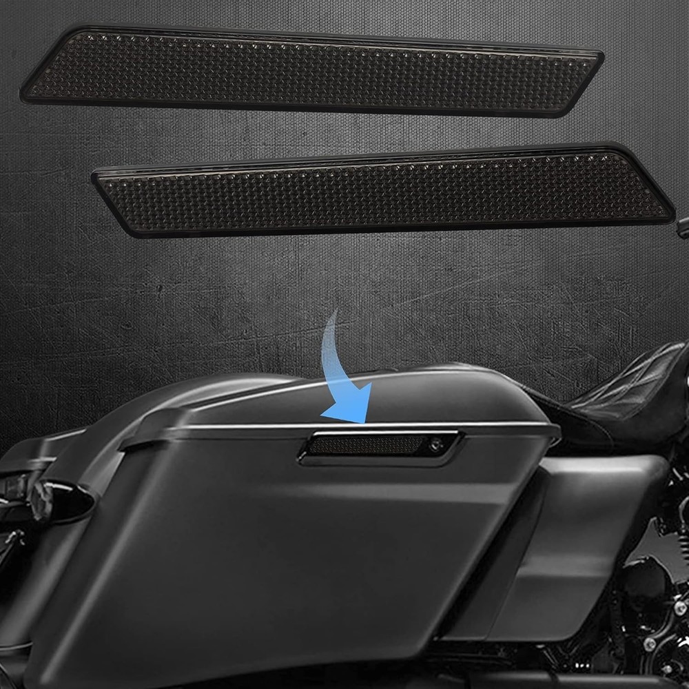 Black Saddle Bag Reflector Inserts Latch Covers Compatible with 2014-2020 Har...
