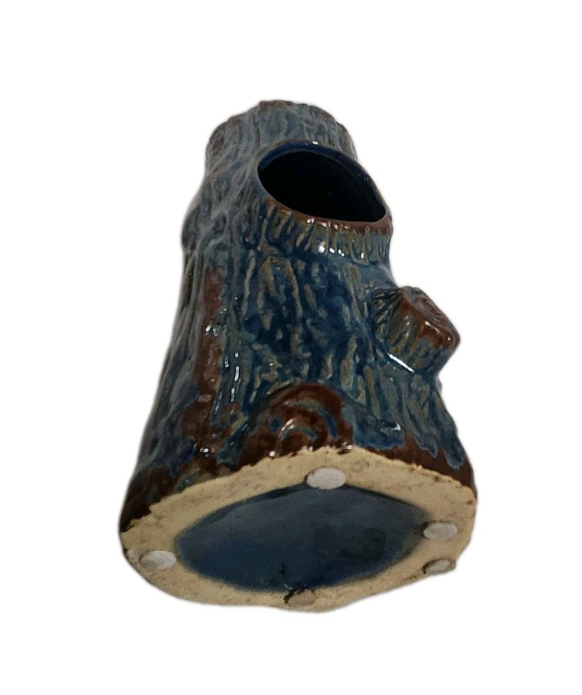 Blue Ceramic Tree Trunk Wood Grain Birdhouse