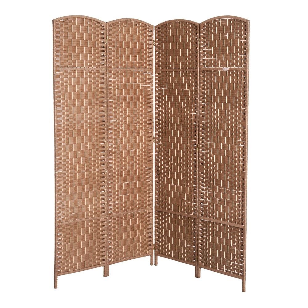 6ft Tall 4-Panel Wicker Weave Room Divider Folding Privacy Screen Wall Partition