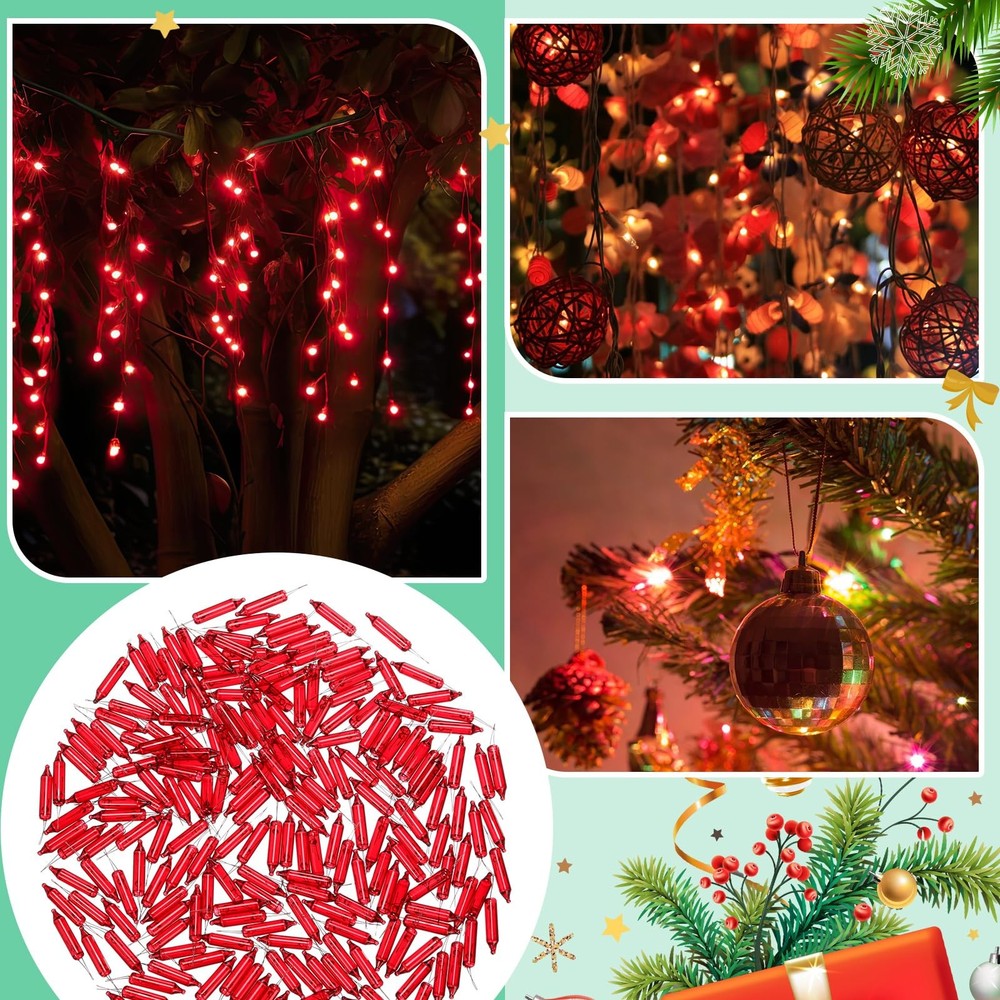 Mudder 100 Count Christmas Mini Replacement Light Bulbs 2.5V*0.1A, Red