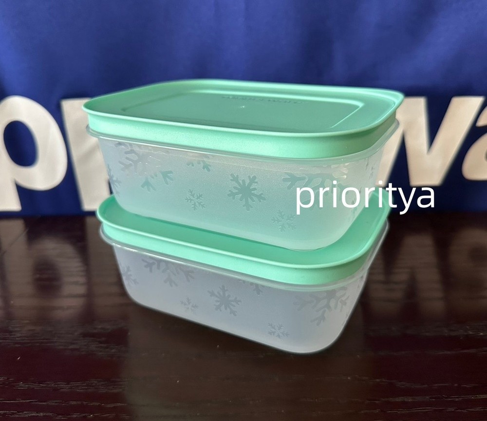 Tupperware Freezer Mates PLUS Snowflake Small Container 450ml Set 2 Mint Green