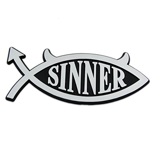 Sinner Plastic Auto Emblem - [Silver][5'' x 2 1/4'']