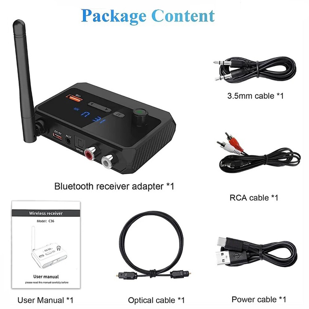 Bluetooth 5.3 Transmitter Receiver Long Range For TV Home Stereo Audio Adapter
