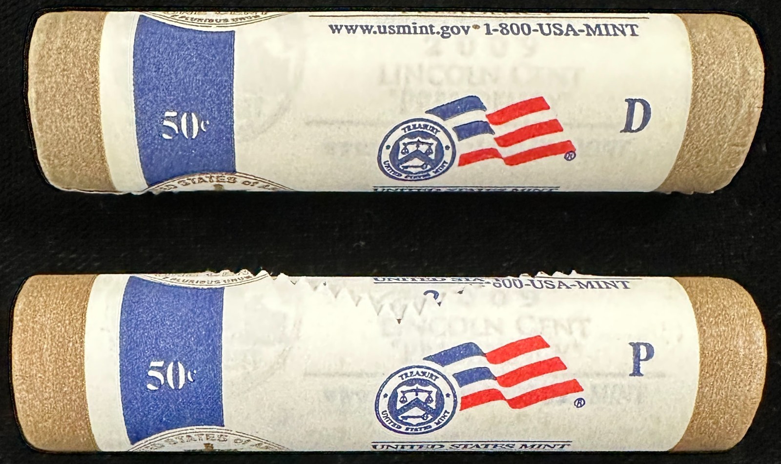 2009 P+D U.S. Mint Lincoln Cent Rolls "Presidency" Uncirculated, Unbroken