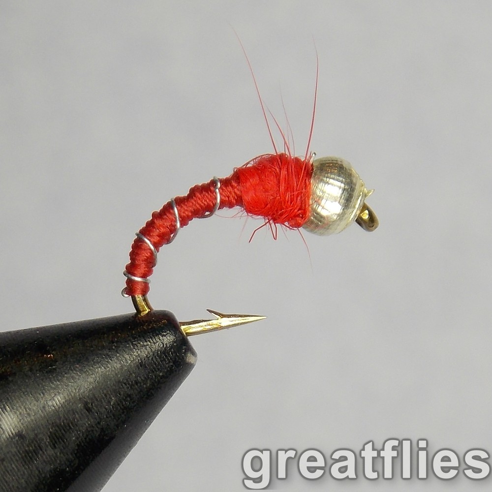 1 dozen (12) - Zebra Midge - Red - Bead Head