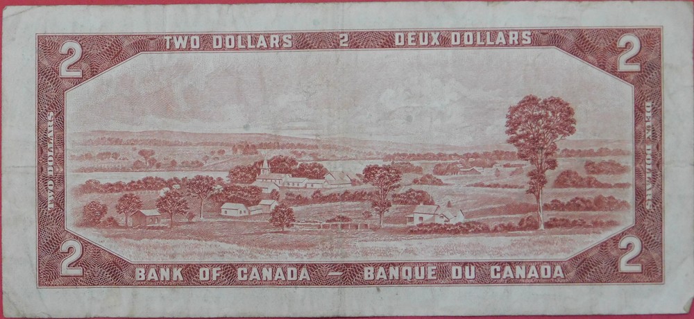 Very Fine 1954 Canada Bouey-Rasminsky Modified Portrait 2 Dollars Note