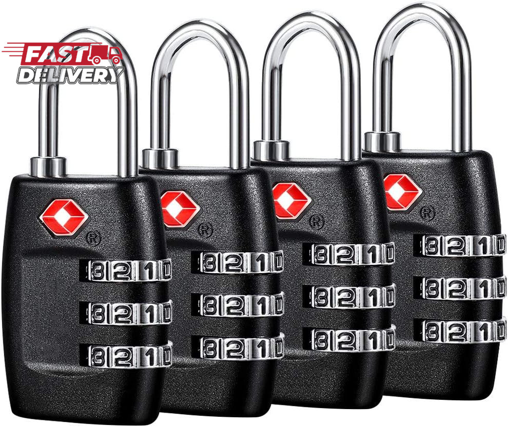 TSA Luggage Locks (4Pack) - 3 Digit Combination Padlocks - Approved Travel Lock